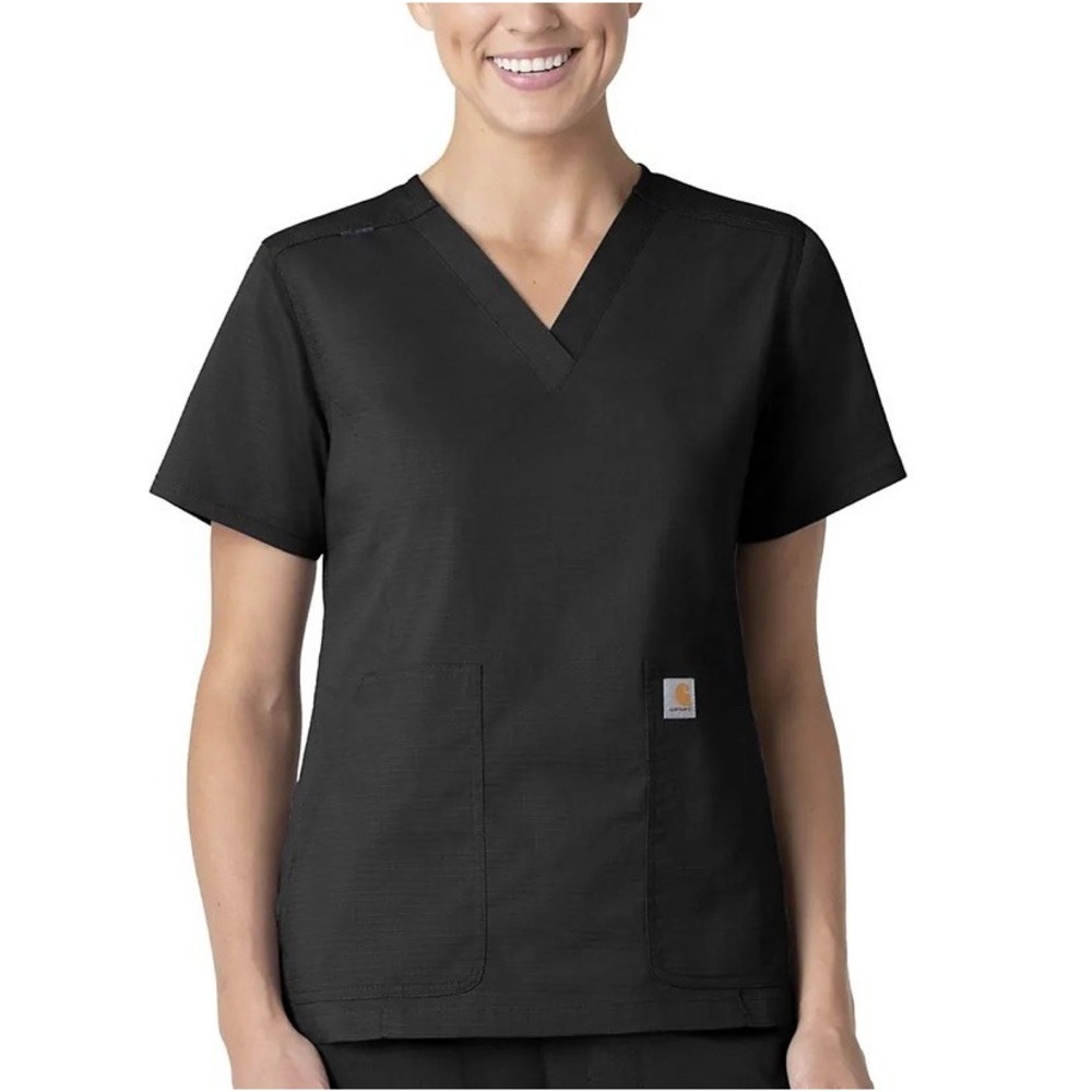 Carhartt WOMEN'S RUGGED FLEX RIPSTOP V-NECK SCRUB TOP Black Size XL